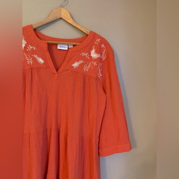 The Vermont Country Store Embroidered Crinkle Cotton Tiered Dress - Picture 4 of 6